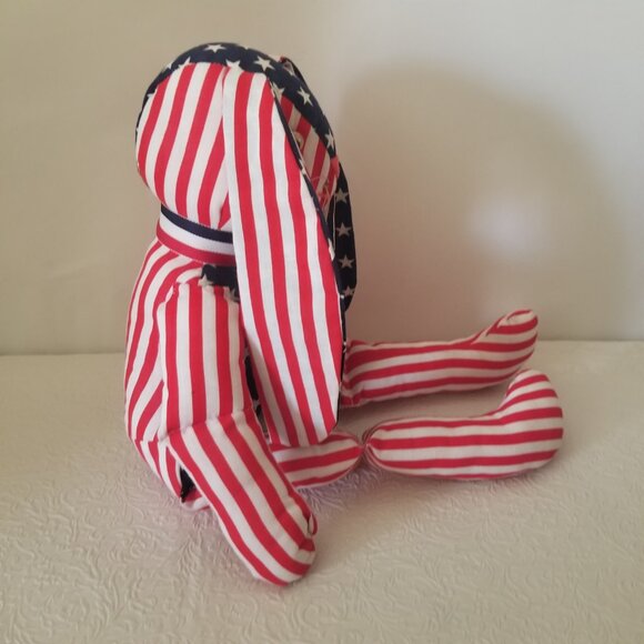 Vtg 1991 Handmade Cloth Patriotic Floppy Ear Bunny Stars and Stripes 20" Plush - Picture 11 of 15